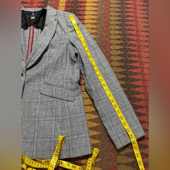 Tommy Hilfiger Women 16 Blue Linen Blend Plaid Two Buttons Blazer - Picture 12 of 14